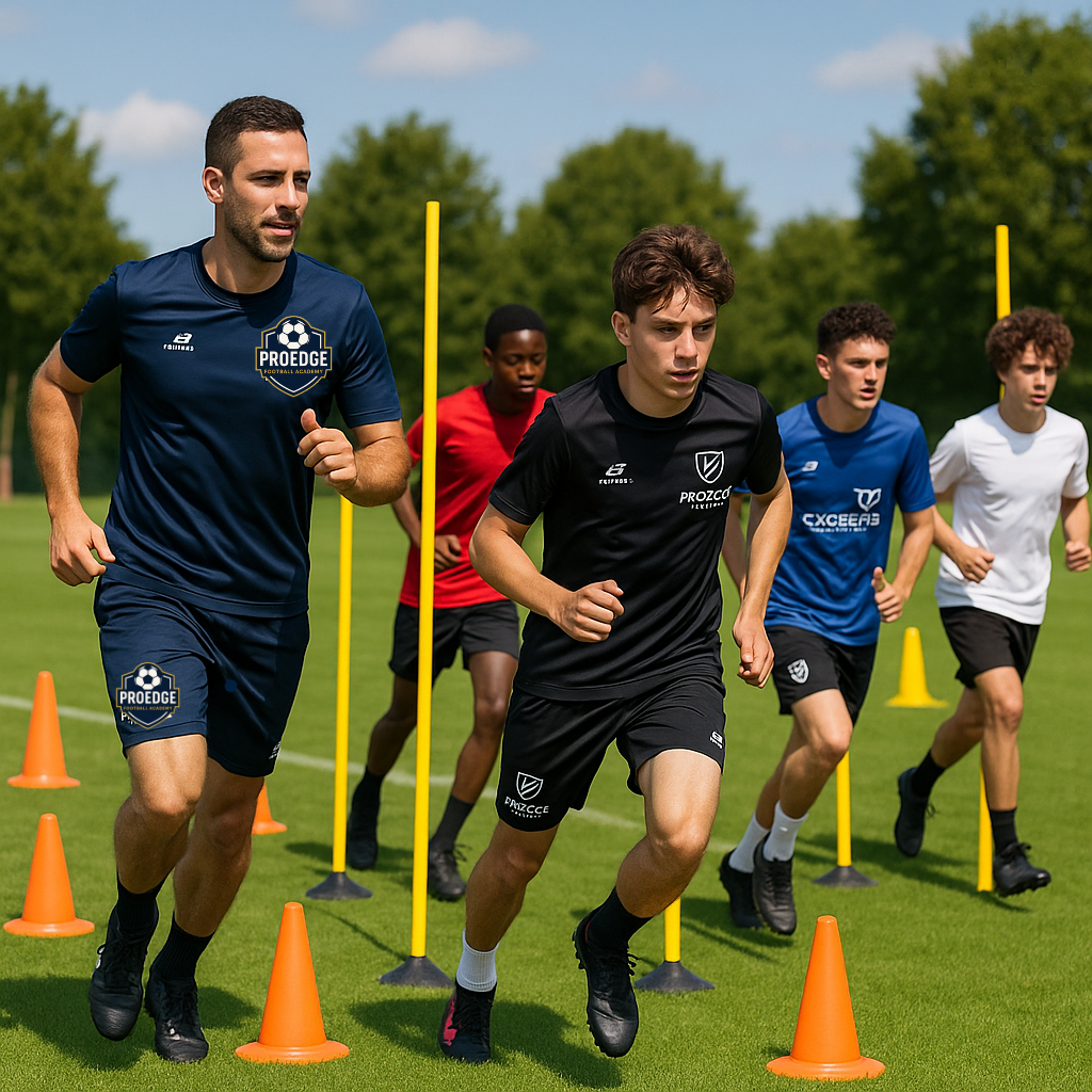 Coach leading football fitness session for children in Farnborough